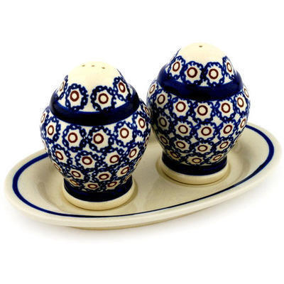 Polish Pottery Salt and Pepper Set 7&quot; Daisy Stamps
