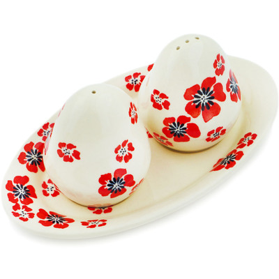 Polish Pottery Salt and Pepper Set 7&quot; Dash O&#039; Poppies