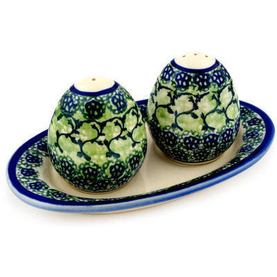 Polish Pottery Salt and Pepper Set 7&quot; Emerald Forest