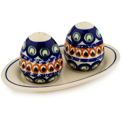 Polish Pottery Salt and Pepper Set 7&quot; Eyes Of The Peacock
