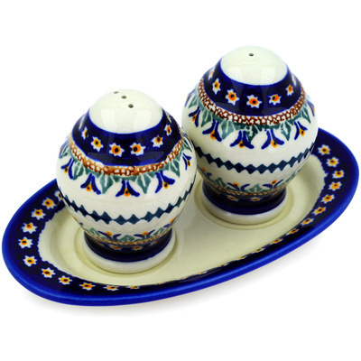 Polish Pottery Salt and Pepper Set 7&quot; Floral Peacock UNIKAT