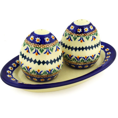 Polish Pottery Salt and Pepper Set 7&quot; Floral Peacock UNIKAT