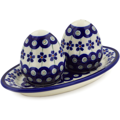 Polish Pottery Salt and Pepper Set 7&quot; Flowering Peacock