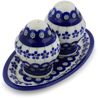 Polish Pottery Salt and Pepper Set 7&quot; Flowering Peacock