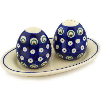 Polish Pottery Salt and Pepper Set 7&quot; Peacock Eyes