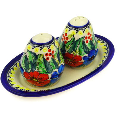 Polish Pottery Salt and Pepper Set 7&quot; Summer Splendor UNIKAT