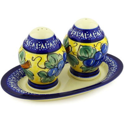 Polish Pottery Salt and Pepper Set 7&quot; Tuscan Grapes