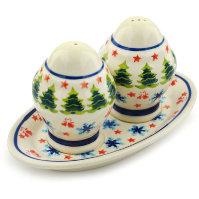 Polish Pottery Salt and Pepper Set 7&quot; Winter Land