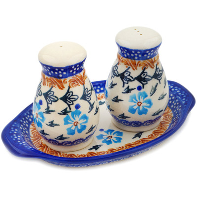 Polish Pottery Salt and Pepper Set Blue Cornflower