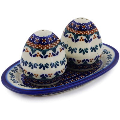 Polish Pottery Salt and Pepper Set Blue Cress