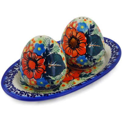 Polish Pottery Salt and Pepper Set Bold Red Poppies UNIKAT