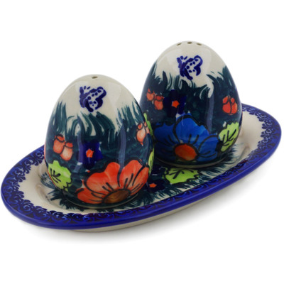 Polish Pottery Salt and Pepper Set Butterfly Splendor UNIKAT