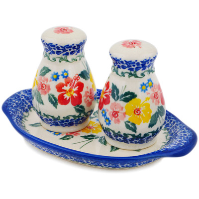 Polish Pottery Salt and Pepper Set Hibiscus Haven
