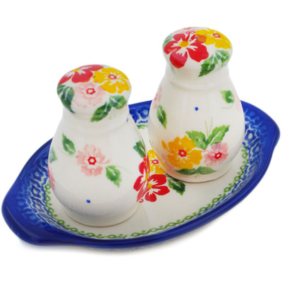 Polish Pottery Salt and Pepper Set Hibiscus Splendor