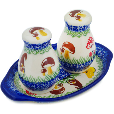 Polish Pottery Salt and Pepper Set Mushroom Garden