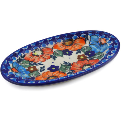 Polish Pottery Salt and Pepper Tray 7&quot; Bold Poppies