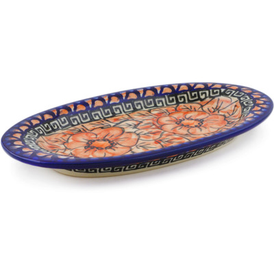 Polish Pottery Salt and Pepper Tray 7&quot; Fire Poppies UNIKAT