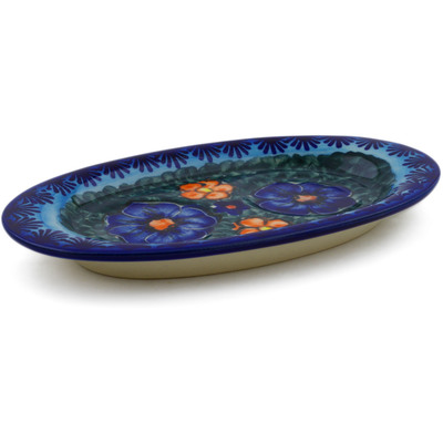Polish Pottery Salt and Pepper Tray 7&quot; Midnight Garden