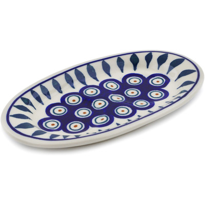 Polish Pottery Salt and Pepper Tray 7&quot; Peacock