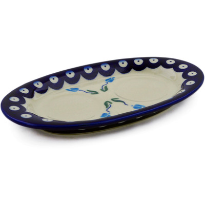 Polish Pottery Salt and Pepper Tray 7&quot; Peacock Tulip Garden