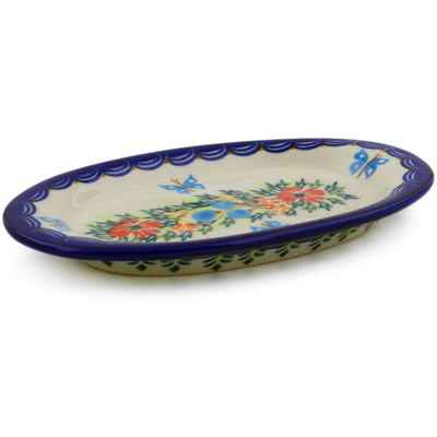 Polish Pottery Salt and Pepper Tray 7&quot; Ring Of Flowers UNIKAT