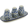 Polish Pottery Salt and Pepper with Toothpick Holder 10&quot; Blue Confetti