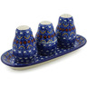 Polish Pottery Salt and Pepper with Toothpick Holder 10&quot; Blue Horizons