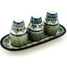 Polish Pottery Salt and Pepper with Toothpick Holder 10&quot; Fanciful Daisy