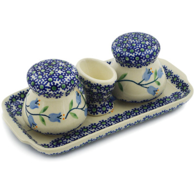 Polish Pottery Salt and Pepper with Toothpick Holder 8&quot; Sweet Dreams