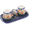 Polish Pottery Salt and Pepper with Toothpick Holder 8&quot; Wave Of Flowers