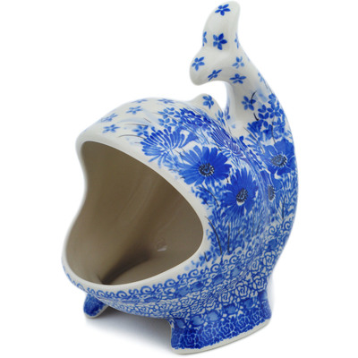 Polish Pottery Salt Cellar, Salt Pig, Sponge Holder, Whale Dreams In Blue UNIKAT