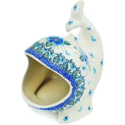 Polish Pottery Salt Cellar, Salt Pig, Sponge Holder, Whale Forget Me Not UNIKAT