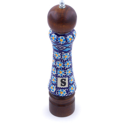 Polish Pottery Salt Grinder 8&quot; Blue Daisy UNIKAT