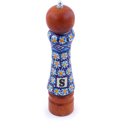 Polish Pottery Salt Grinder 8&quot; Blue Daisy UNIKAT