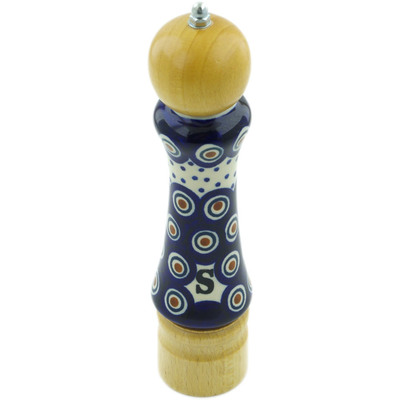 Polish Pottery Salt Grinder 8&quot; Peacock Dots UNIKAT