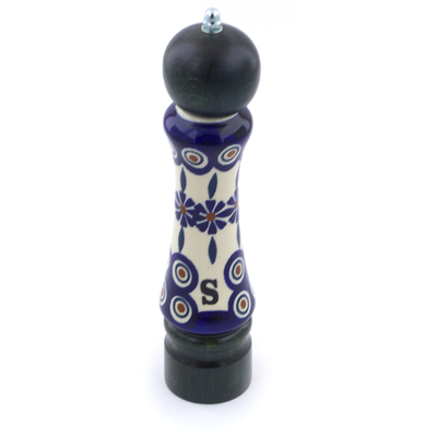 Polish Pottery Salt Grinder 8&quot; Peacock