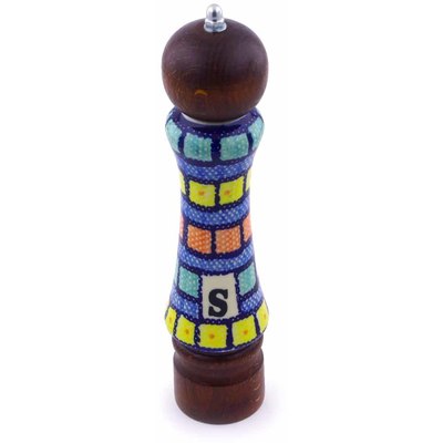 Polish Pottery Salt Grinder 8&quot; Stained Glass