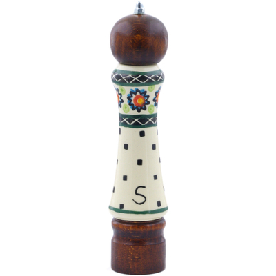 Polish Pottery Salt Grinder 8&quot; Sunburt Circle