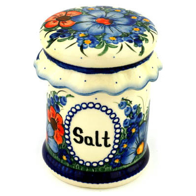 Polish Pottery Salt Jar 5&quot; Summertime Blues UNIKAT