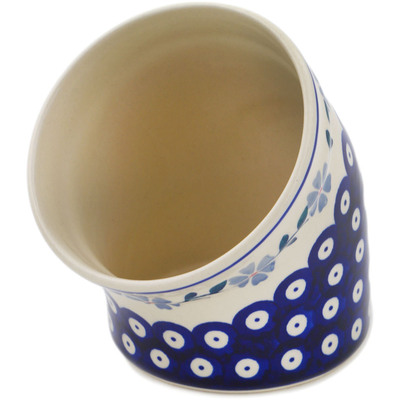 Polish Pottery Salt Jar 6&quot; Peacock Forget-me-not