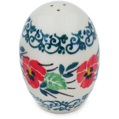 Polish Pottery Salt Shaker 2-inch Red Pansy