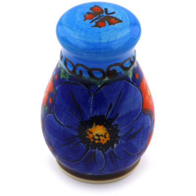 Polish Pottery Salt Shaker 3&quot; Blue Garden UNIKAT