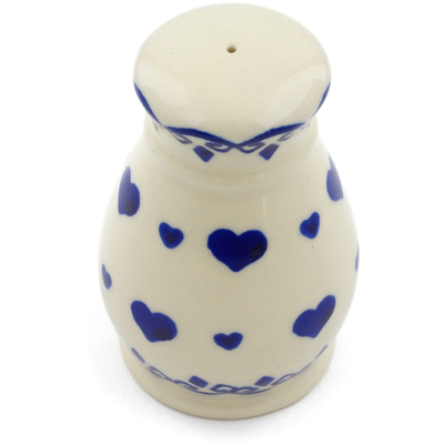 Polish Pottery Salt Shaker 3&quot; Blue Valentine Hearts
