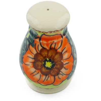 Polish Pottery Salt Shaker 3&quot; Fiery Poppies UNIKAT