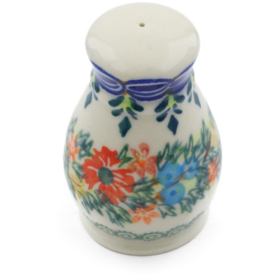 Polish Pottery Salt Shaker 3&quot; Ring Of Flowers UNIKAT