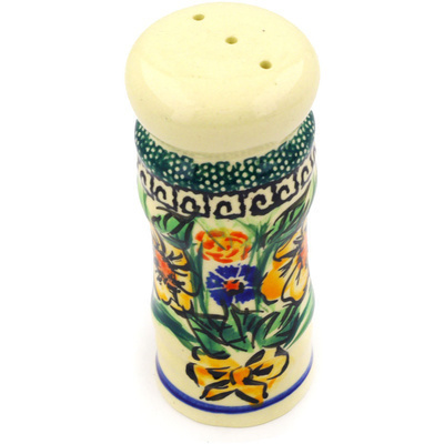 Polish Pottery Salt Shaker 4&quot; Yellow Flower UNIKAT