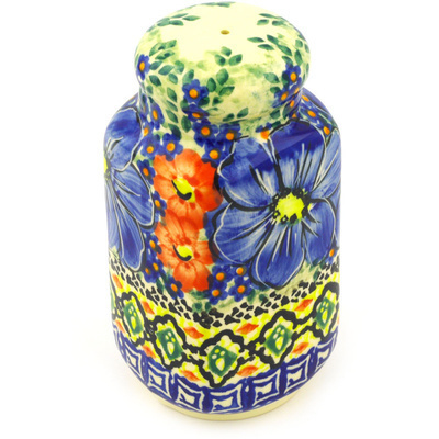 Polish Pottery Salt Shaker 5&quot; Aztec Flowers UNIKAT