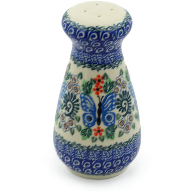 Polish Pottery Salt Shaker 6&quot; Blue Butterfly Brigade UNIKAT