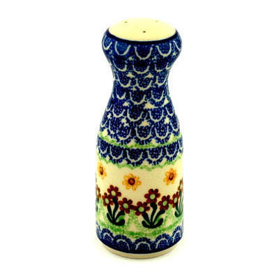 Polish Pottery Salt Shaker 6&quot; Brown Daisy Dance