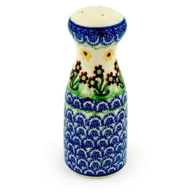 Polish Pottery Salt Shaker 6&quot; Brown Daisy Dance